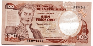 Cien Pesos oro.
Serial # 48094344 Banknote