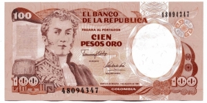 Cien Pesos oro. serial # 48094347 Banknote