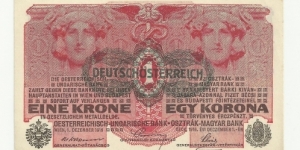 AustroHungary 1 Krone 1916-DeutschÖsterreich overstrike Banknote