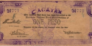S-186 Cagayan 1 Peso note with hand corrected serial number. Banknote