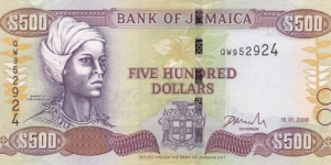 Jamaica P85e (500 dollar 15/1-2008) Banknote