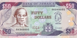 Jamaica PNew (50 dollar 1/10-2010) (Bank of Jamaica - 50th Anniversary) Banknote