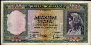 1000 Drachmai__pk# 110 a__01.01.1939 Banknote
