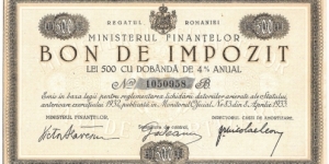 500 Lei(Bon de Impozit/ Kingdom of Romania 1934) Banknote
