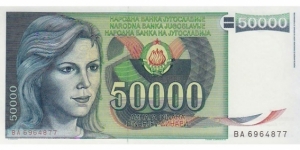 Socialist Federal Republic of Yugoslavia 50000d Young woman Dubrovnik Banknote