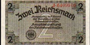 2 Reichsmark__pk# R 137 a__
Issued by: 	Reichskreditkasse__ ND (1940-1945)__Occupied Territories - WWII Banknote