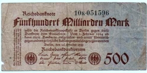 500 mlrd. marks. 
Hyperinflation times
 in Germany. Banknote