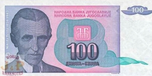YUGOSLAVIA 100 DINARA 1994 - Nikola Testa 1856-1943 Banknote