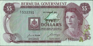 Bermuda 1970 5 Dollars.

Unevenly cut. Banknote