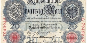 20 Mark(German Empire 1914)  Banknote