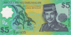Brunei 5 ringgit 2002, polymer Banknote