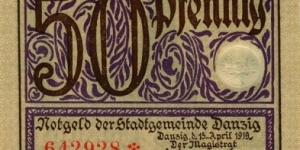 Free City of Danzig : 50 Pfennig Banknote