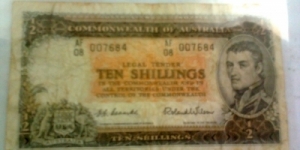 ten shilings. commonwealth of australia Banknote