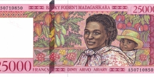 Madagascar P82 (25000 francs ND 1998) Banknote
