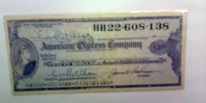 american express company. american travellers cheque 50 U.S dollar, stamped in kuala lumpur Banknote