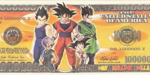 Dragonball Z; 1,000,000 dollars; c. 2013.  Private novelty issue.  Part of the Dragon Collection! Banknote