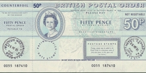 England 1995 50 Pence postal order.

Issued at Kensington Church St.,W8 (London). Banknote