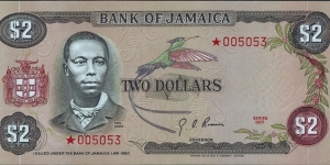 Jamaica 1977 2 Dollars.

Same serial numbered set. Banknote