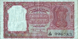 India N.D. (1949-57) 2 Rupees.

Correct Hindi inscription. Banknote