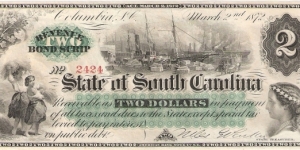 State of South Carolina (Blue Ridge Railroad); March 3, 1872; 2 dollars Banknote