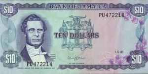 Jamaica 1981 10 Dollars. Banknote