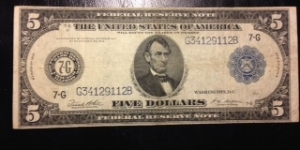 A nice example of the 1914 $5 FRN with the White-Mellon signature combination. Banknote