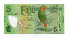 5 Dollars Replacement ZZ Prefix Government of Fiji Polymer Banknote
