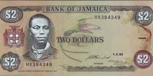 Jamaica 1993 2 Dollars. Banknote