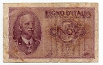 5 Lire Regno D'Italia Biglietto Di Stato P28 Banknote