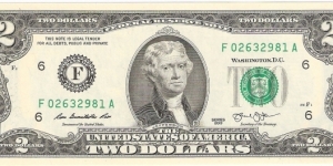 Federal Reserve Note; 2 dollars; Series 2013 (Rios/Lew) Banknote