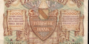 10.000 Marks 
Badische Bank Mannheim  Banknote