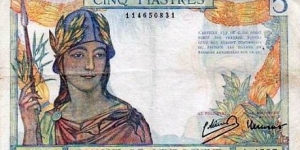 French Indochina - Banque de L'Indochine 5 Piastres Banknote