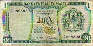 1 Pound / Lira__
pk# 31 c__
L. 1967 Banknote
