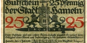 *NOTGELD*__
25 Pfenning__
pk# NL__
Hameln 01.07.1918 Banknote