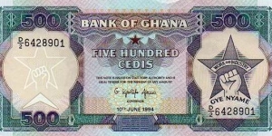 Bank of Ghana - 500 Cedis  Banknote