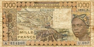 *Côte d'Ivoire / Ivory Coast*__
pk# 107 Ac__
Code Letter (A)__
1981-1990__
signatures: Moussa Tondi & A. Fadiga Banknote