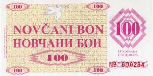 100 Dinara - pk# 6 i - handstamp:SARAJEVO and 16.6.1993 Banknote
