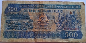 Mozambique 500 Quinhetos  Meticais Banknote