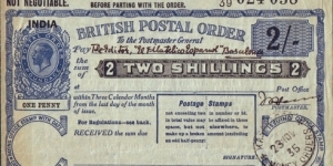 India 1935 2 Shillings postal order.

Issued at Kasaragod,South Canara (Madras Presidency). Banknote