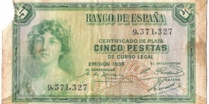 5 Pesetas(1935) Banknote