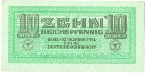 10 ReichsPfennig(AUXILIARY PAYMENT CERTIFICATE
/WEHRMACHT ARMED FORCES Third Reich 1942)  Banknote