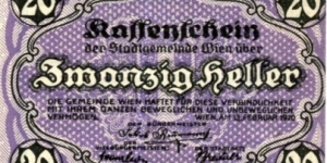 Vienna 20 
Heller Notgeld Banknote