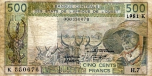 500 Francs (letter K for Senegal) Banknote