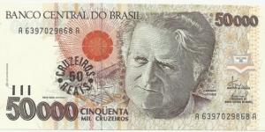 Brasil 50 Cruzeiros Reais (50000 Cruzeiros) ND(1993) Banknote