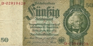 GERMAN REICH
50 Reichsmark
1933 Banknote
