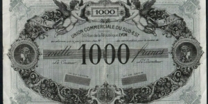 France  Lyon  Union Commerciale du Sud Est 1954 1000 Francs non issued without serial number remainder Banknote
