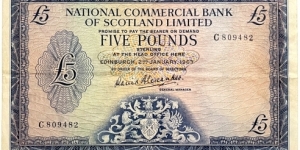 5 Pounds Sterling (National Commercial Bank of Scotland Ltd / 1963)  Banknote