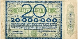20.000.000 mark (Duisburg /Westphalia /Ruhr Area - Weimar Republic 1923)  Banknote