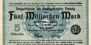 Danzig/Gdańsk 5 Milliarden Mark  Banknote