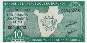 BURUNDI 10 Francs 2007 Banknote